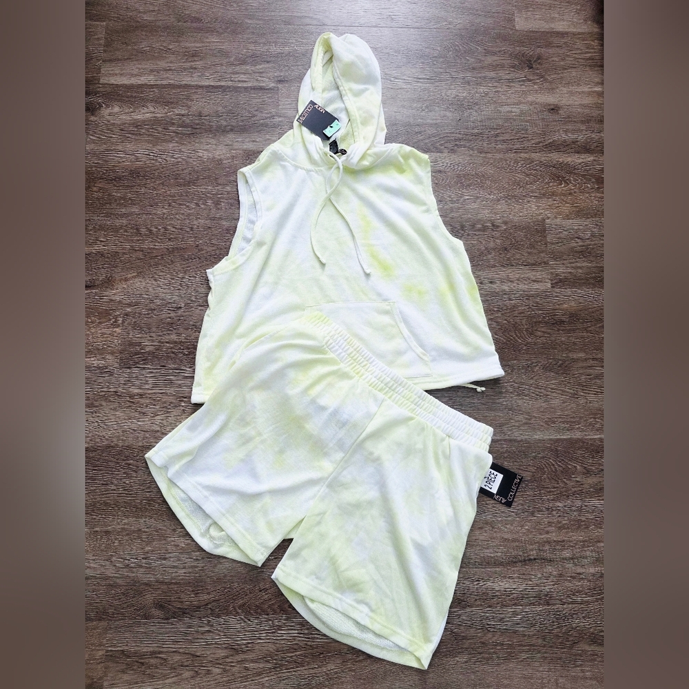 Align Collective Women's Yellow Tie-Dye 2pc Sleeveless Hoodie & Shorts